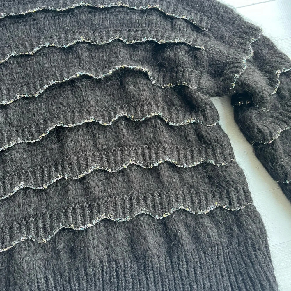 ZARA Knit Black Oversized Mohair Sweater with Glitter Trim Size S - Picture 10 of 10